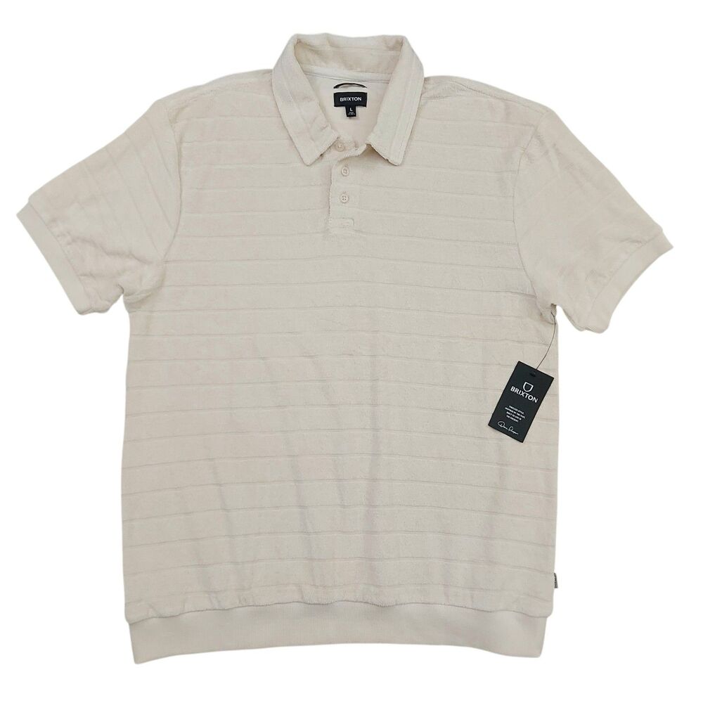 Brixton Weekend Terry Cloth Polo Shirt Mens Large Beige Cotton Casual Beach